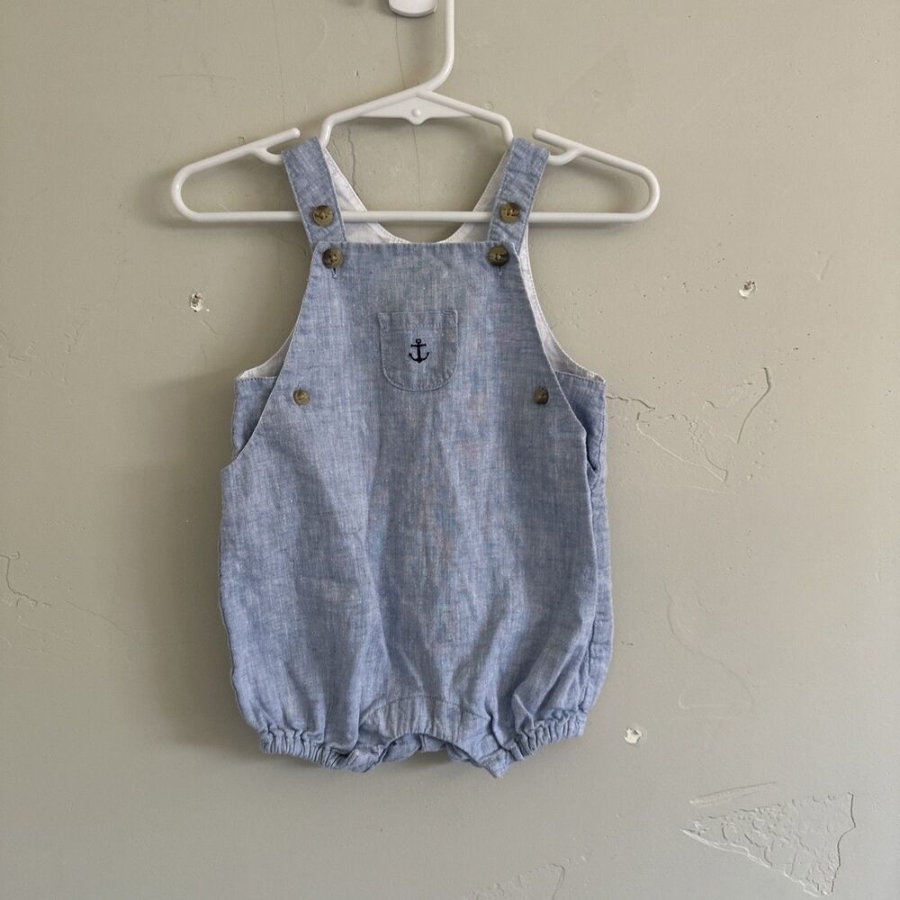 Janie And Jack 3-6 Months Anchor Blue Romper Lightweight Sailor One Piece Shorts